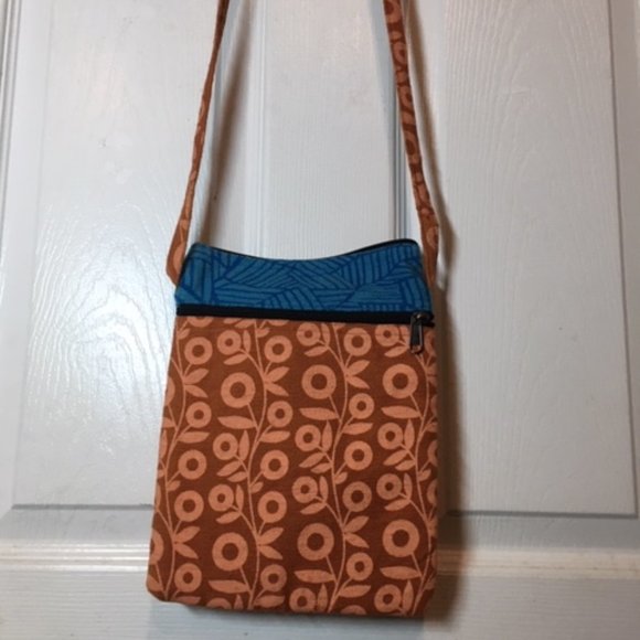 Rising Tide Boho Orange Blue Cotton Cross Body Shoulder Bag 7.5"x10" - Picture 7 of 7